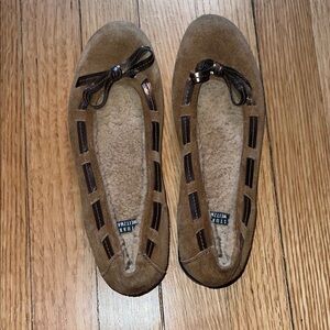 Stuart Weitzman Tan Suede Flats with Bow